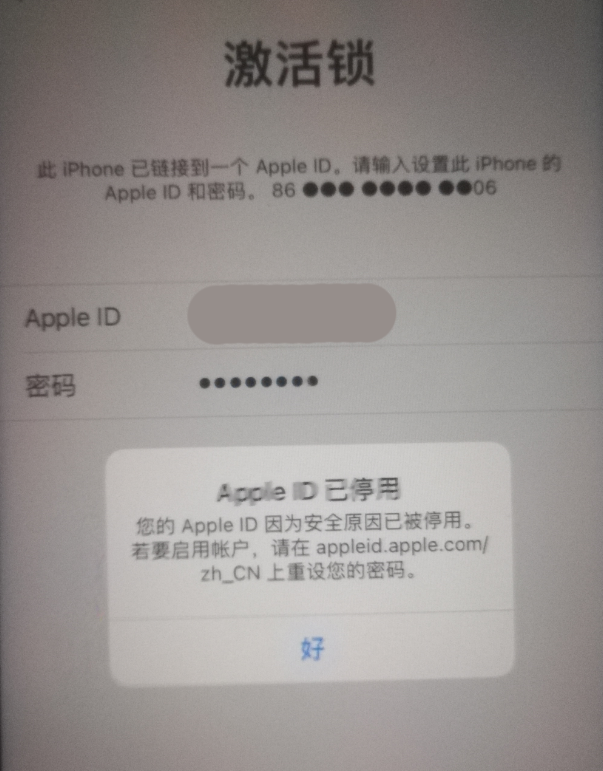 向阳街道苹果手机维修分享iPhone 12 出现提示“Apple ID 已停用”怎么办 